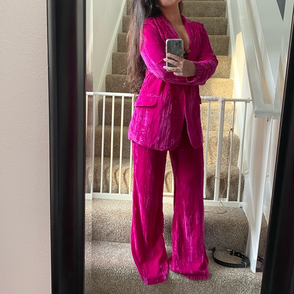 Nasty Gal velvet blazer suit pants S